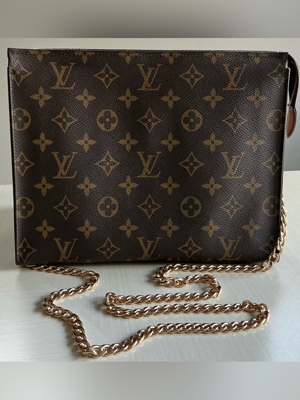 Auth Louis Vuitton Toiletry Pouch 26 Monogram Pochette Clutch Bonus Insert Chain